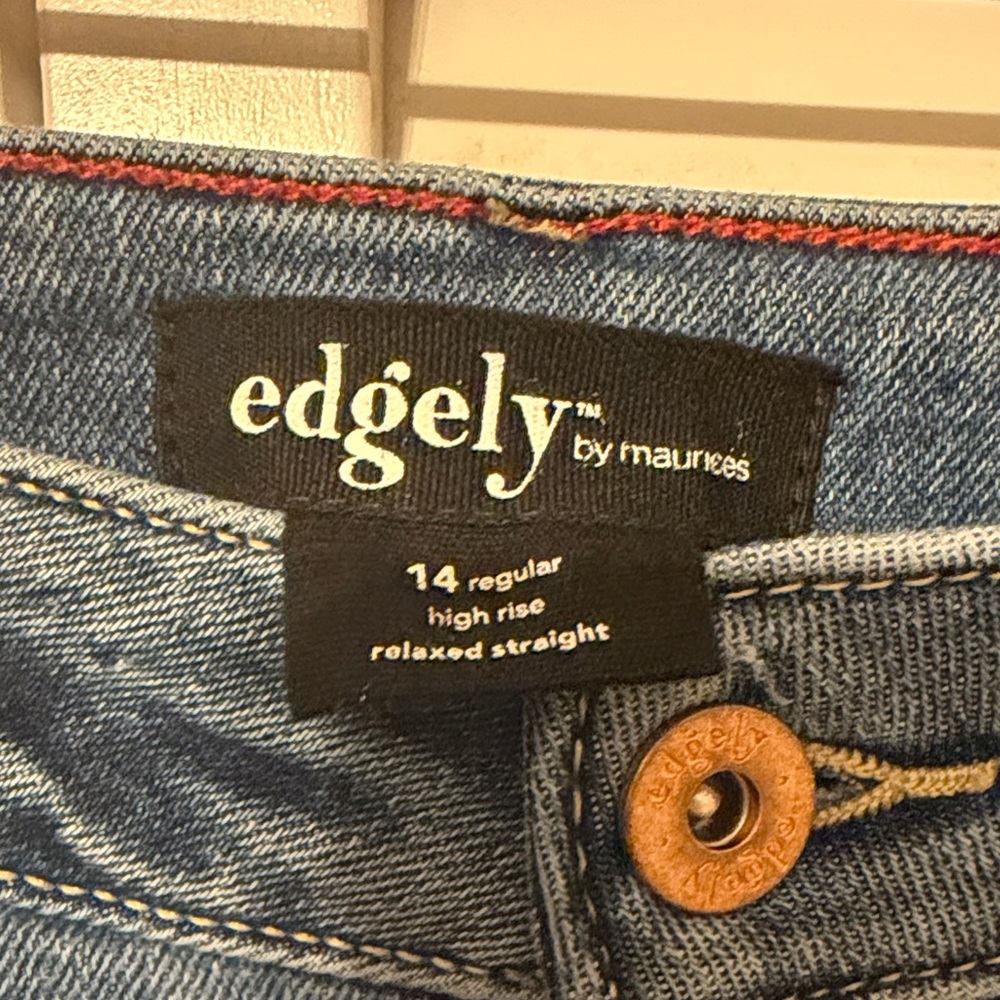 Edgely Women's Dark Blue Distressed Straight-Leg Jeans - Picture 2 of 3